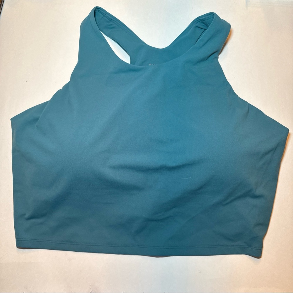 Athleta Conscious Crop D-DD Sports bra greenish/blue 2X round neck  NWOT